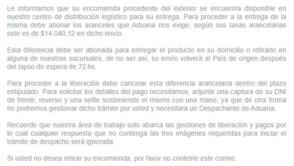 Advierten por estafa con mail trucho del Correo Argentino